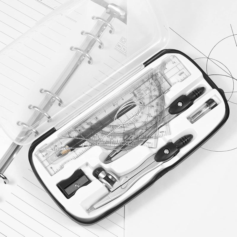 Vobou Math Geometry Kit Sets 10 Piece Student Supplies with Shatterproof Storage Box,Includes Rulers,Protractor,Compass,Eraser,Pencil Sharpener,Lead Refills,Pencil,for Drafting（Black） - Image 3